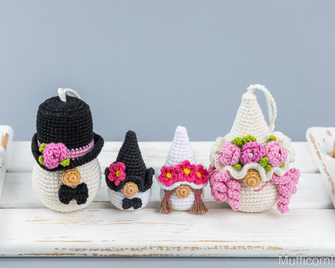 Crochet patterns bundle: Wedding Gnomes keychains