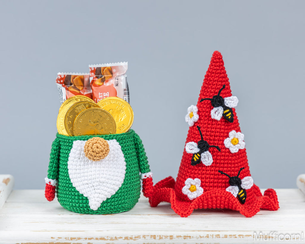Gnome Candy Keeper with bee and Flowers