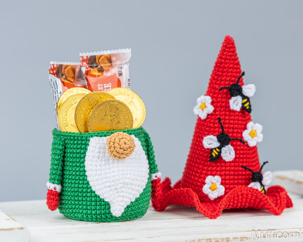 Gnome Candy Keeper with bee and Flowers