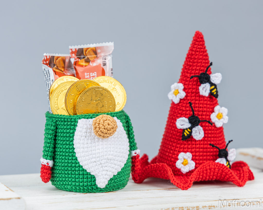 Gnome Candy Keeper with bee and Flowers