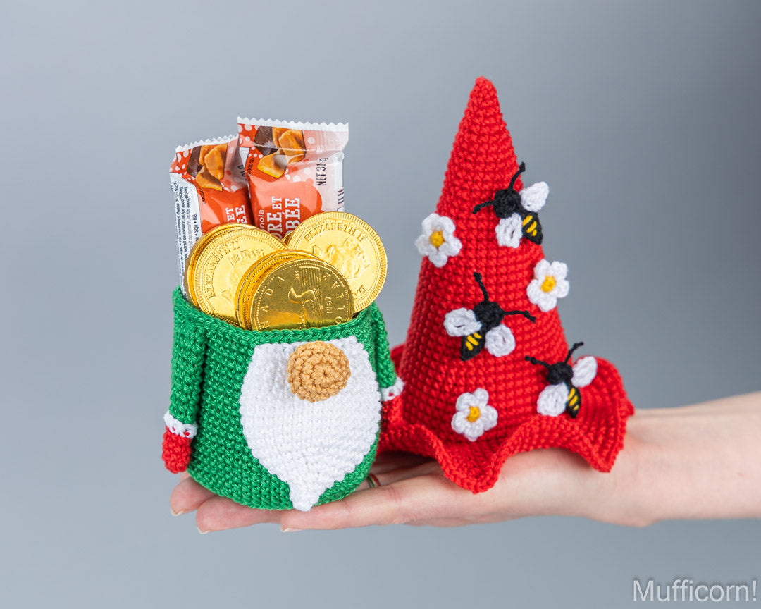 Gnome Candy Keeper with bee and Flowers