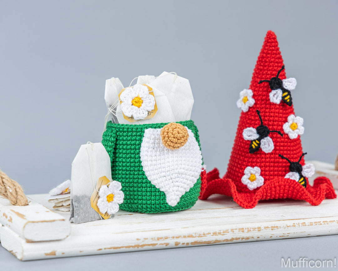 Gnome Candy Keeper with bee and Flowers