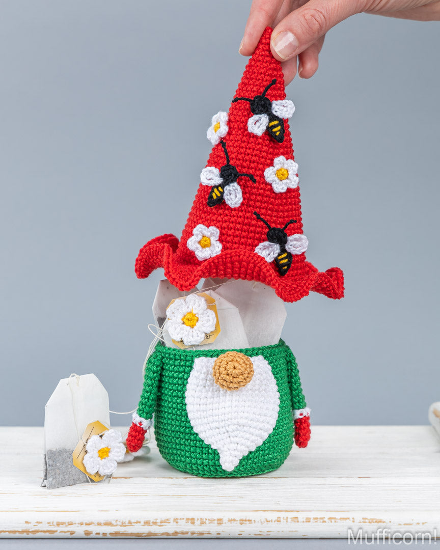 Gnome Candy Keeper with bee and Flowers