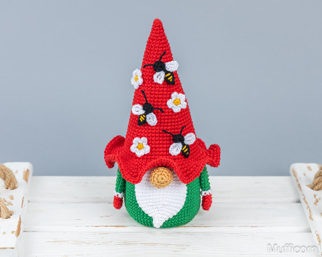 Gnome Candy Keeper with bee and Flowers