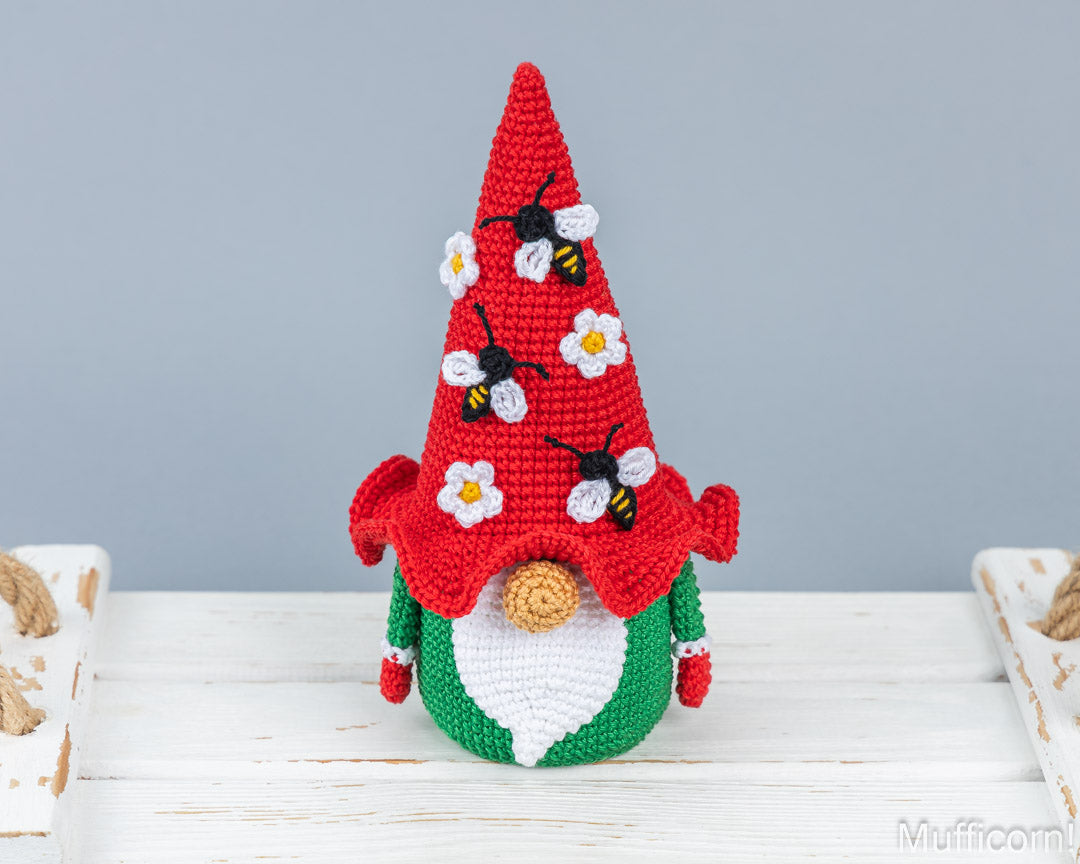 Gnome Candy Keeper with bee and Flowers