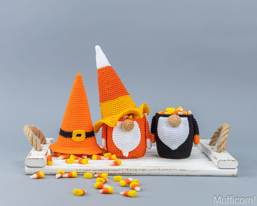 Crochet patterns bundle: Halloween Gnomes Candy Keepers and Bat Gnome