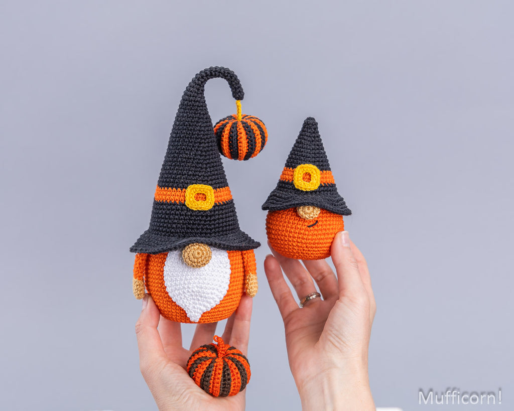 Halloween Gnomes Big and Small with Stripy Pumpkins