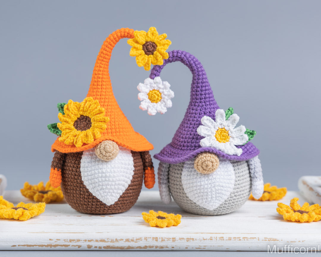 Sunflower and daisy gnome crochet pattern bundle together