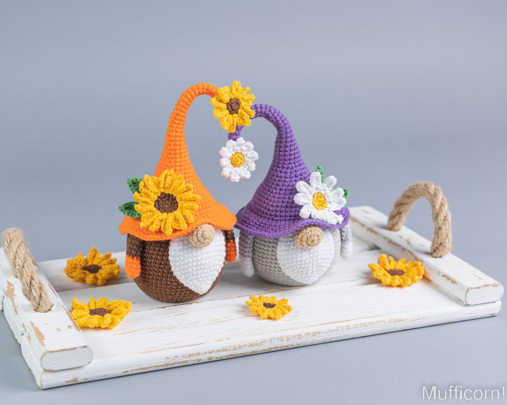 Mufficorn sunflower and daisy gnome bundle styled together