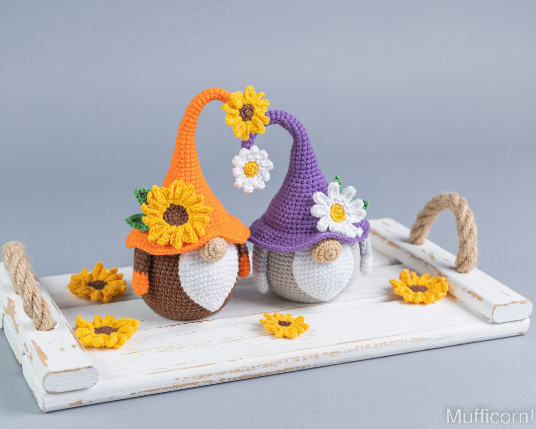 Mufficorn sunflower and daisy gnome bundle styled together
