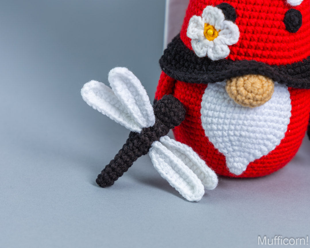 Crochet patterns bundle: Gnome with Bee, Ladybug, Dragonfly and Butterfly