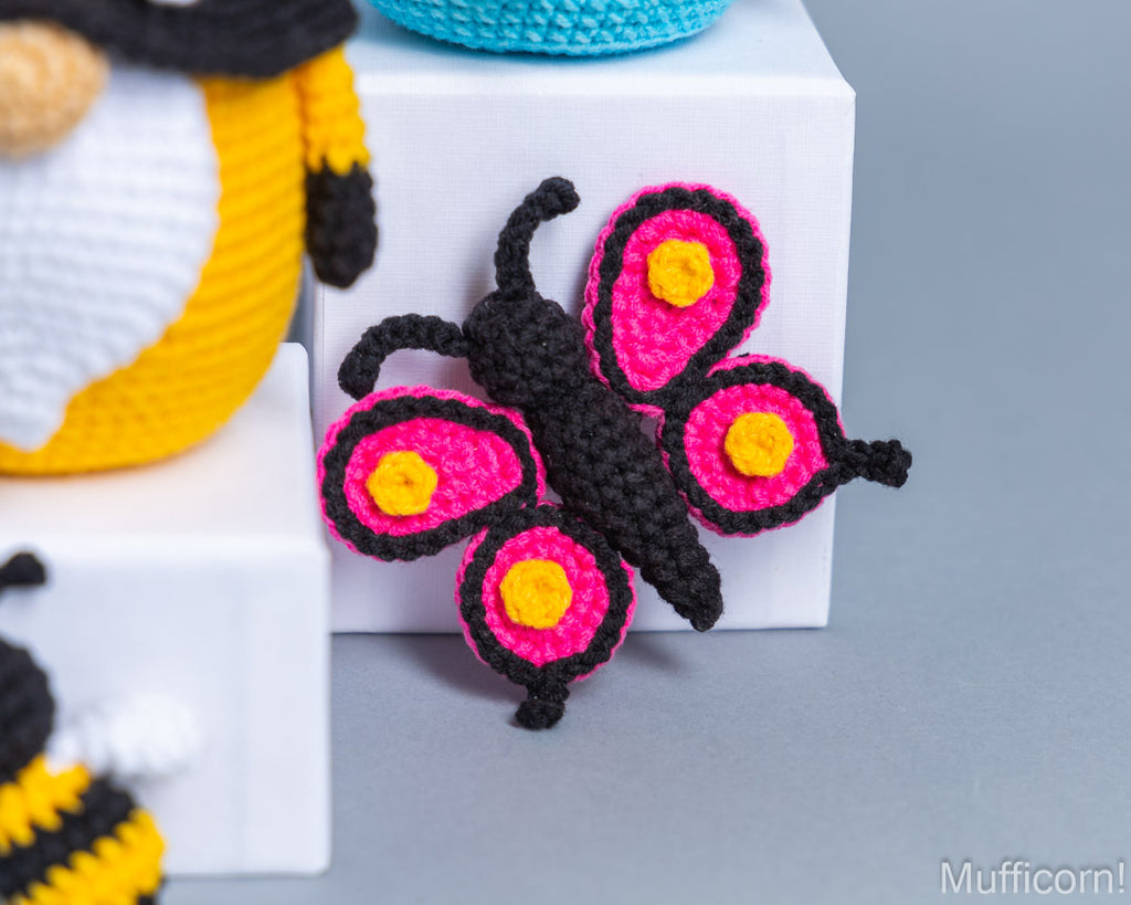 Crochet patterns bundle: Gnome with Bee, Ladybug, Dragonfly and Butterfly