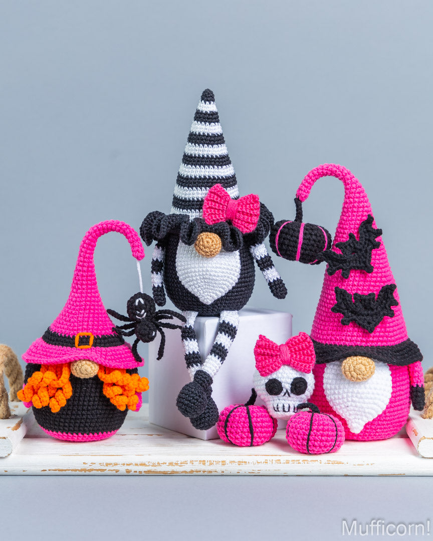 Mufficorn Halloween gnome bundle crochet patterns styled together